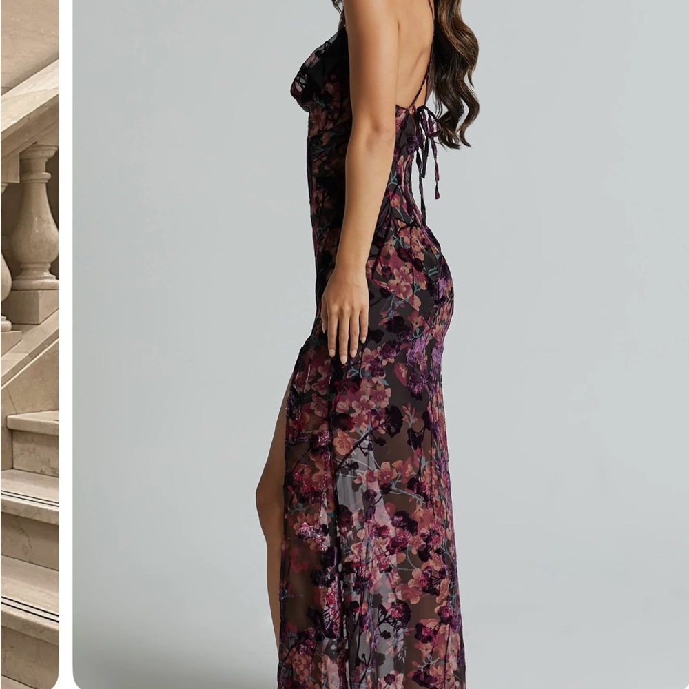Showpo Backless Floral Maxi Dress - Black and Purple - Picture 3 of 3